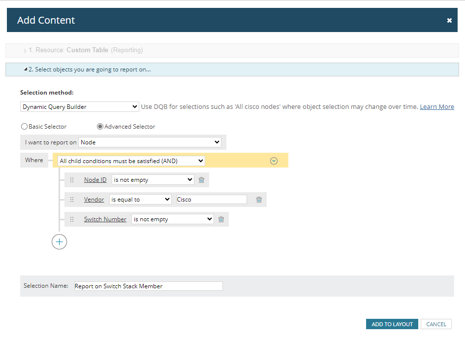 Cisco Stack Member Detail Report Setup